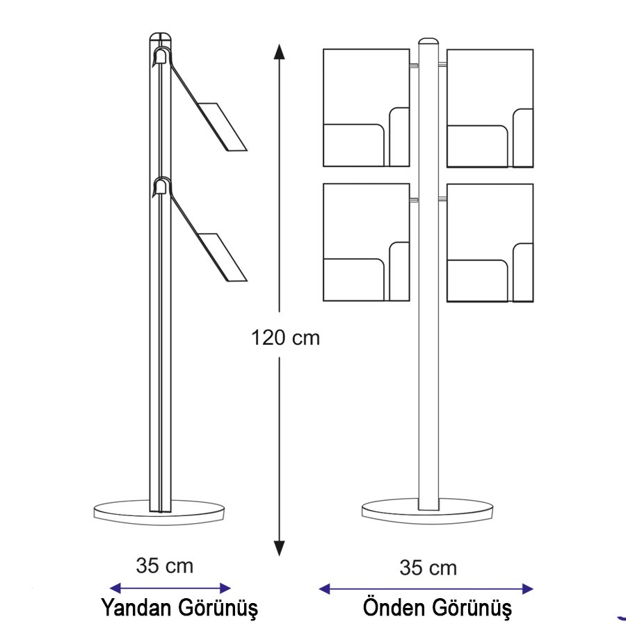 Ayaklı  Broşürlük - Modüler - 2 Sıra -Tek Taraflı - 4 A3