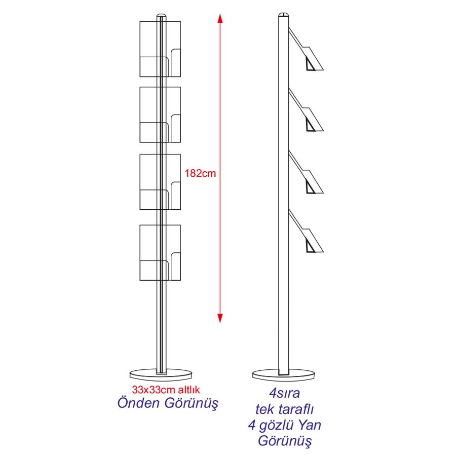 Broşürlük - Lens Modeli - 4 A4 Broşür Muhafazası - Ayaklı - Modüler