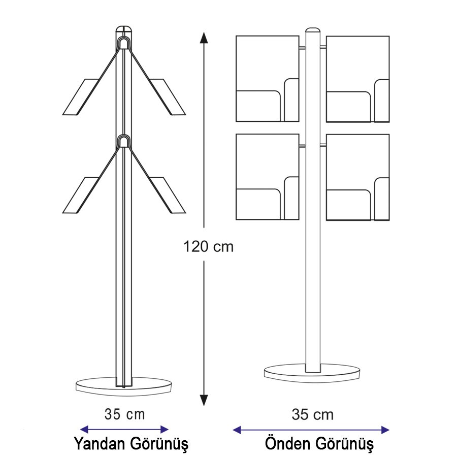 Ayaklı Broşürlük -Modüler - 2 Sıra - Çift Taraflı - 8 A4