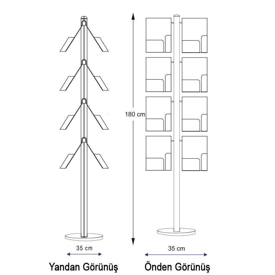 Ayaklı Broşürlük - Modüler - 4 Sıra -ÇiftTaraflı - 16 A4