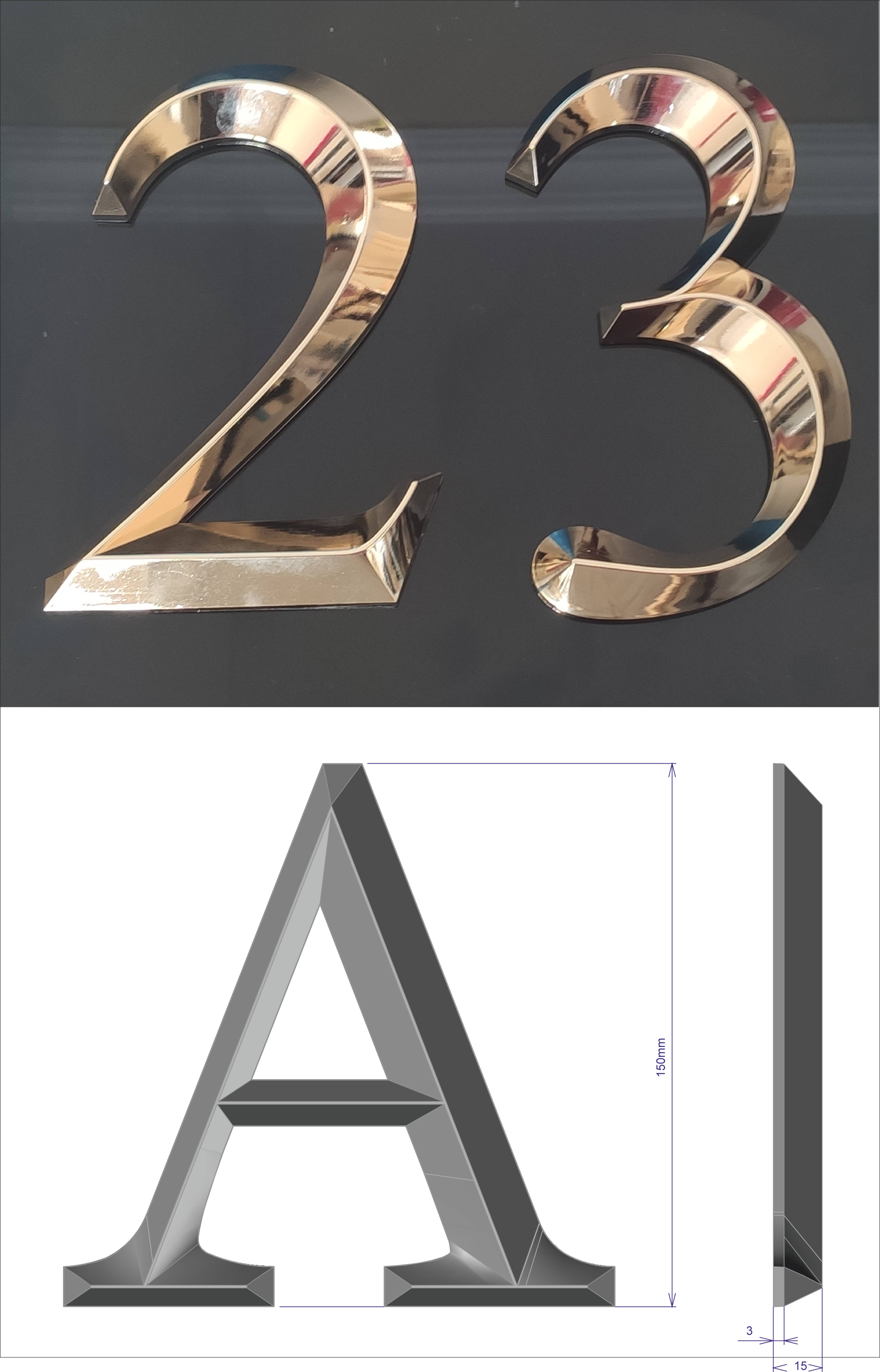 Letters and Numbers (3D) Gold Plated (15cm)