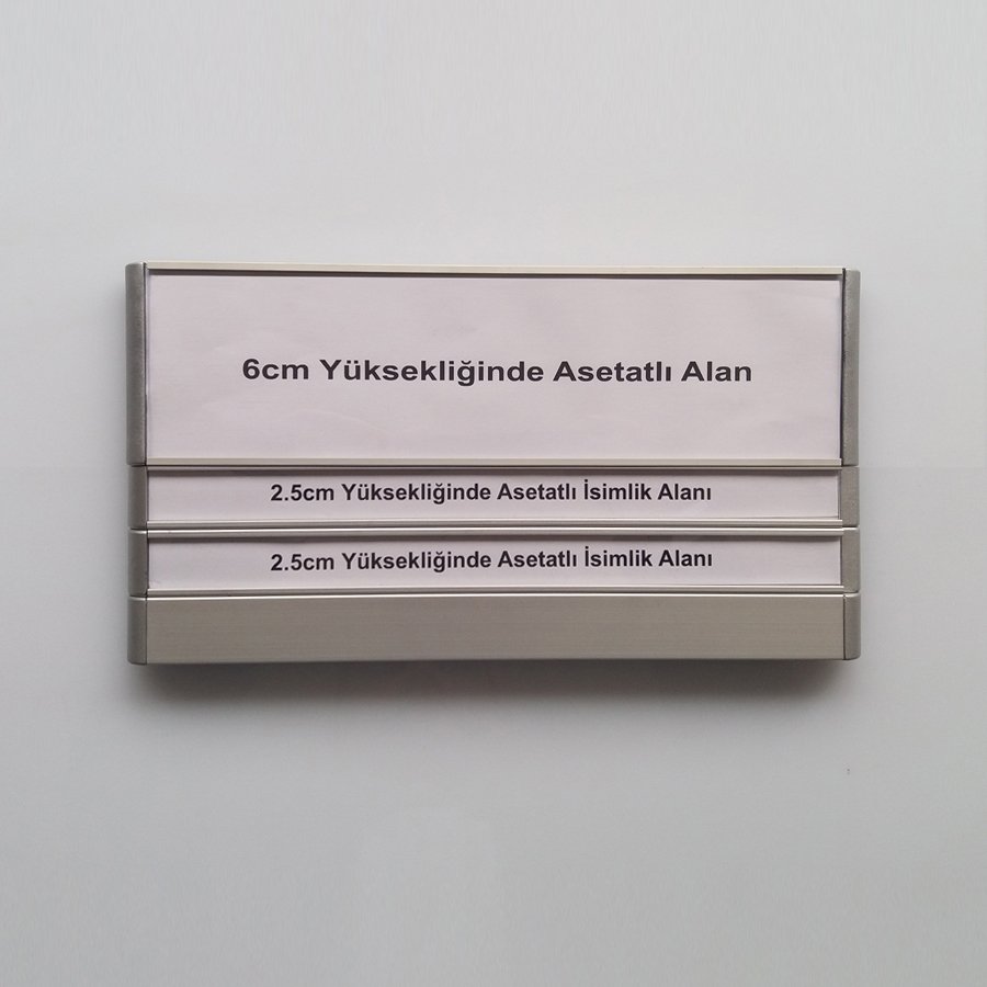 Kapı Tabelası - Asetatlı Kapı İsimliği - 20cm eninde - 6cm asetat alanlı, 2 isimlikli kapı tabelası