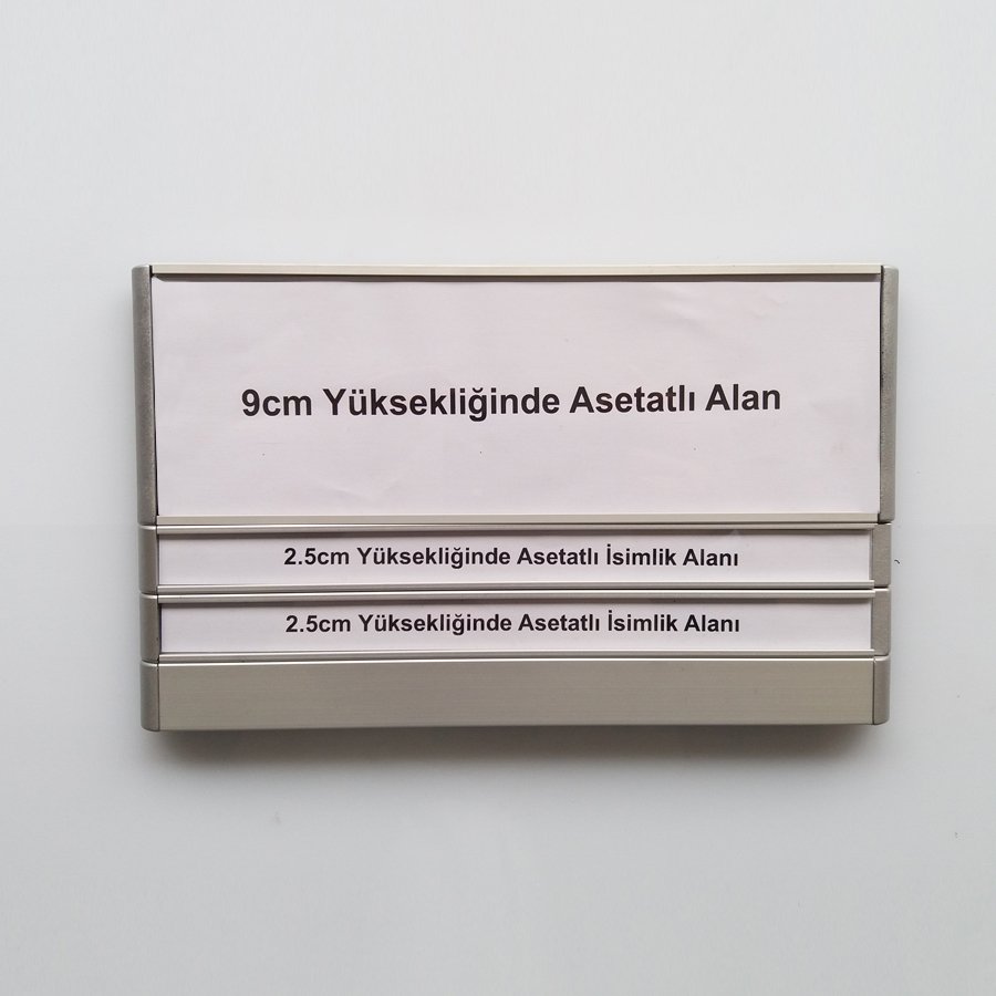 Kapı Tabelası - Asetatlı Kapı İsimliği - 20cm eninde - 9cm Asetat Alanlı, 2 isimlikli kapı tabelası