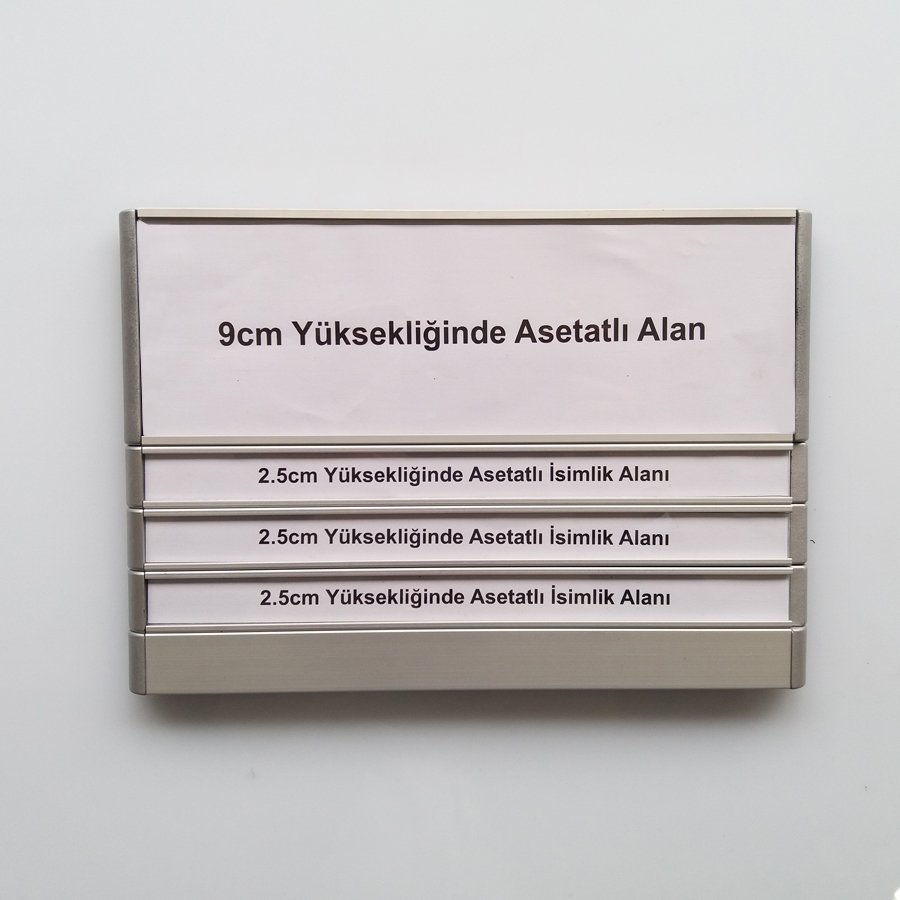 Kapı Tabelası - Asetatlı Kapı İsimliği - 20cm eninde - 9cm Asetat Alanlı - 3 isimlikli kapı tabelası