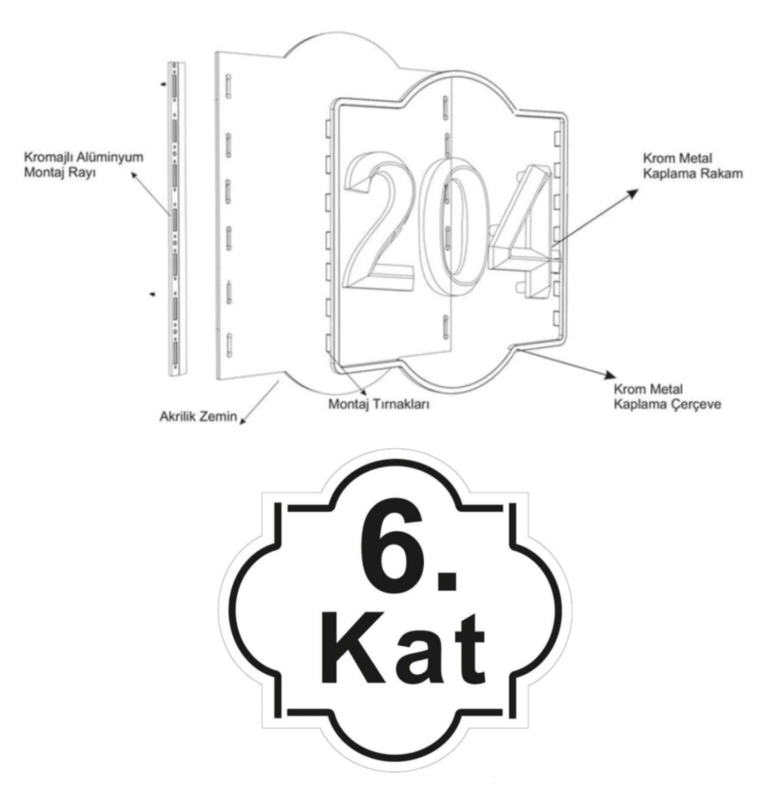 Kapı Numarası - Krom Model 05