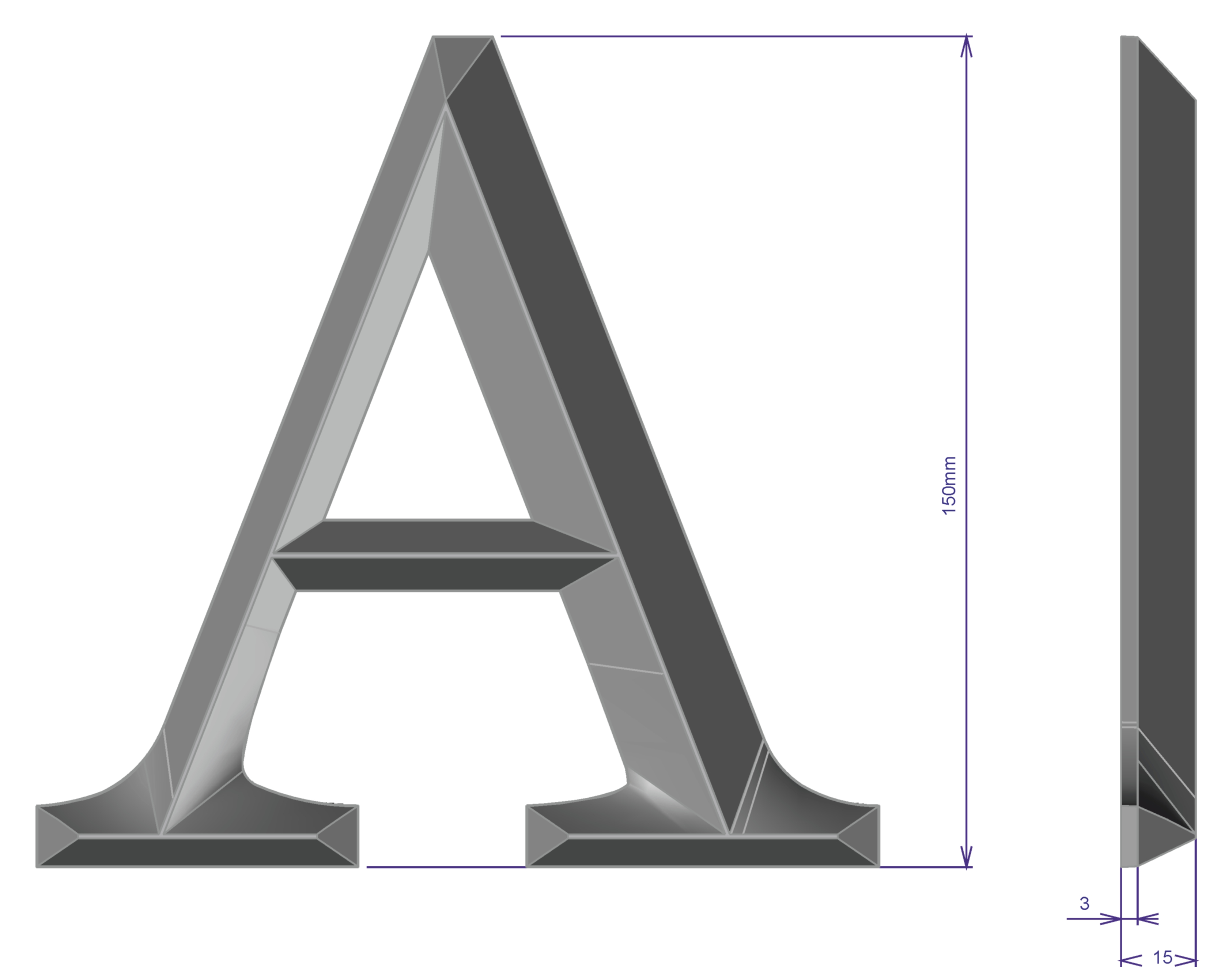  Chrome Letters (3D) Stainless Chrome Plated (15cm)