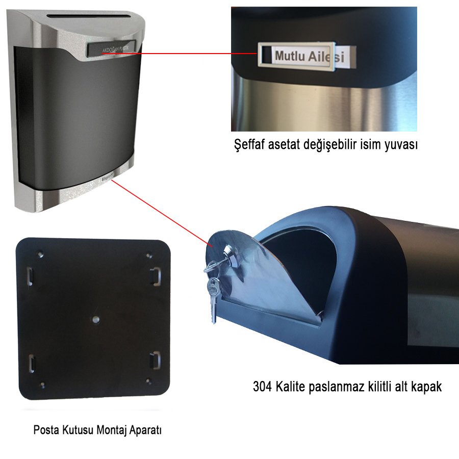 Posta Kutusu - Paslanmaz Çelik - 304 Kalite - Model 01 - Turkuvaz