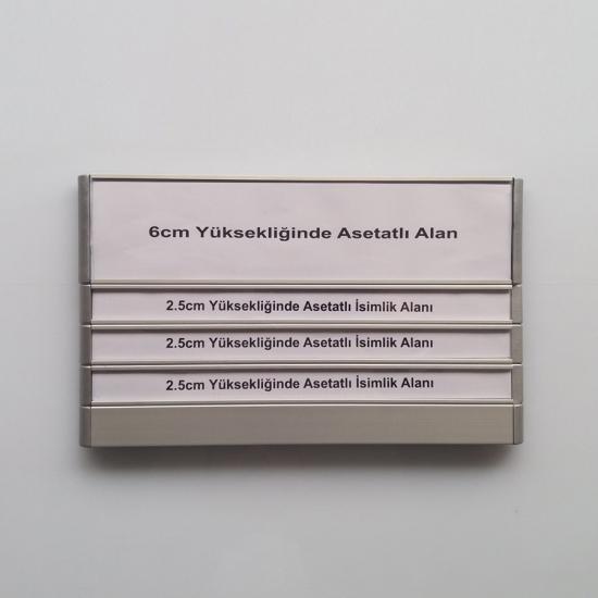 Kapı Tabelası - Asetatlı Kapı İsimliği - 30cm eninde - 6cm Asetat Alanlı - 3 İsimlikli