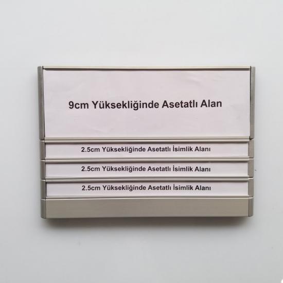 Kapı Tabelası - Asetatlı Kapı İsimliği - 25cm eninde - 9cm Asetat Alanlı - 3 İsimlikli